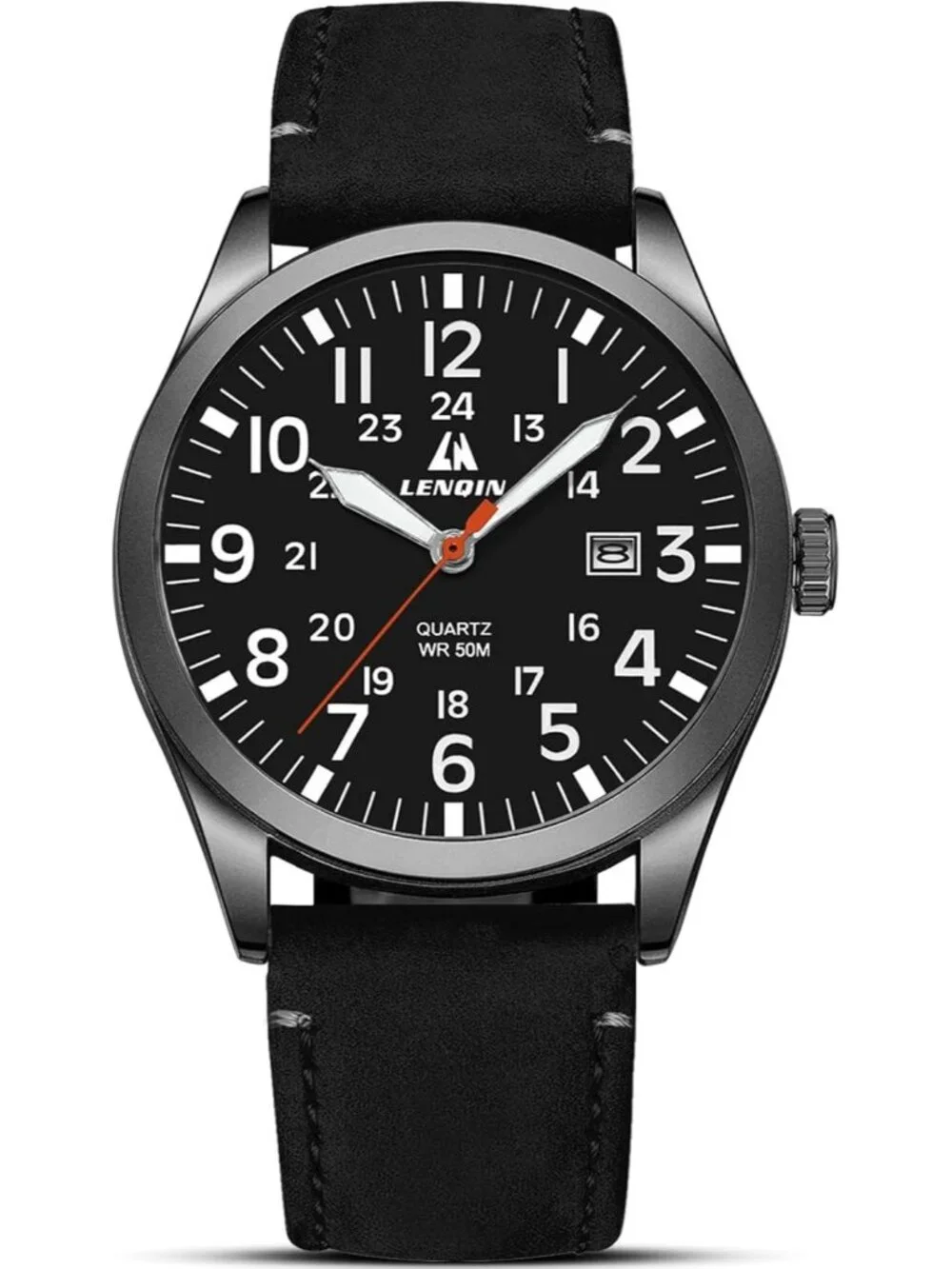 Mens Black Analog Quartz Expansion Band Easy Reader Waterproof Round Wrist Watch